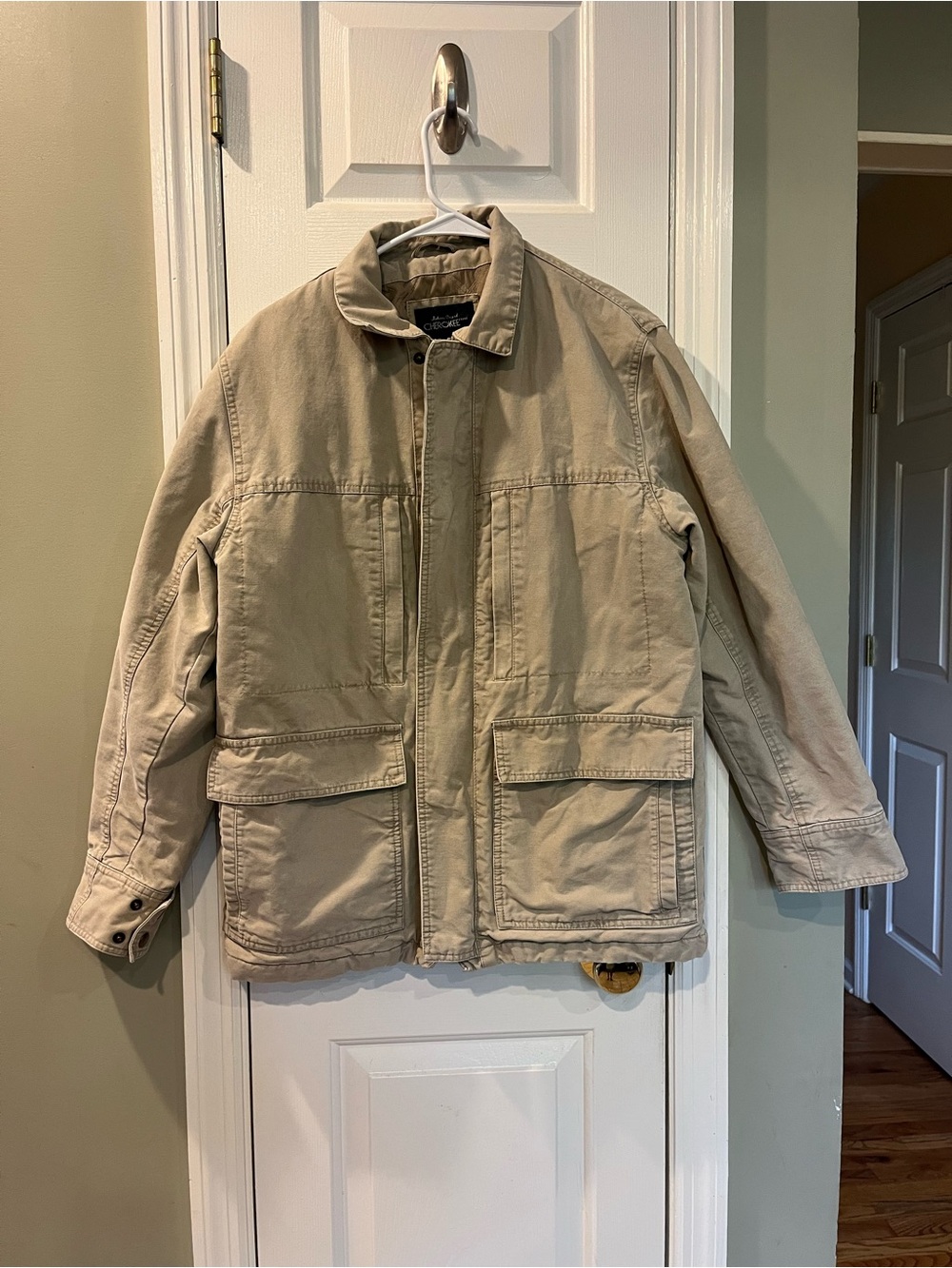 Vintage Cherokee Tan Canvas Barn Jacket Quilt Lined Men's Small b2